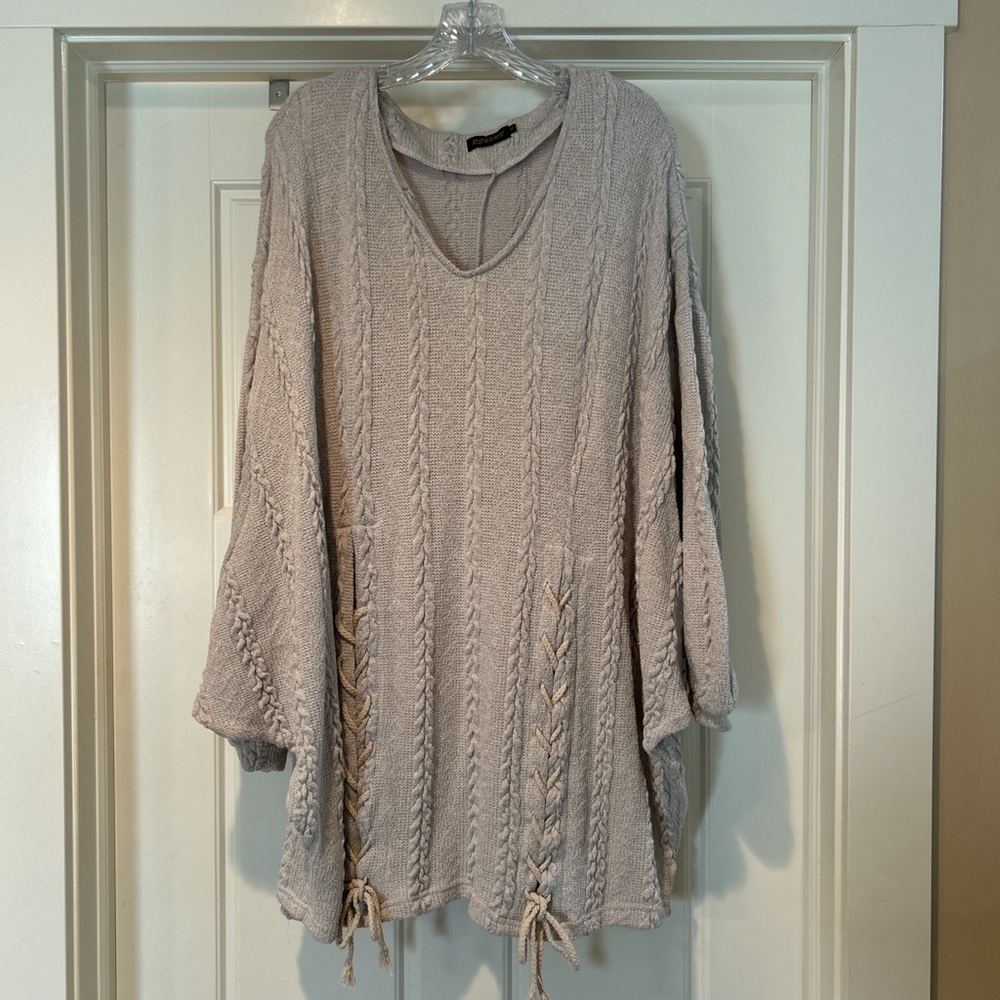 Reborn Tan 3/4 Sleeve Boxy Tunic Sweater